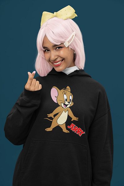 Fuddy Moda Hanorac cu glugă cu imprimeu Tom și Jerry pentru cupluri, hanorac supradimensionat unisex pentru cuplu