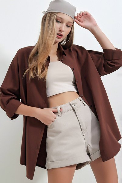 Generic Brand Women's Shirt Basic Oversize Wide Long Sleeve Solid Color Shirt