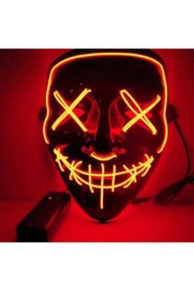 Jetcom Hallowen Led Işıklı Neon Maske 3 Modlu Parti Eğlence Maskesi Transparan Kırmızı