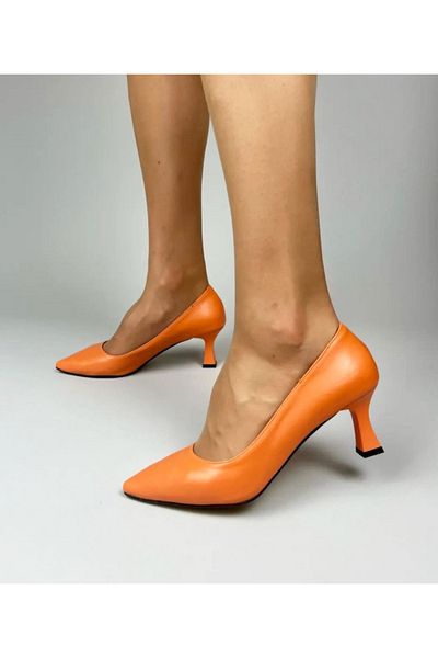 MİSS PARK MODA Park Moda 6205 Pantofi cu toc scurt pentru femei, portocalii, cu vârf ascuțit, pantofi stiletto clasici, stilați, de zi cu zi