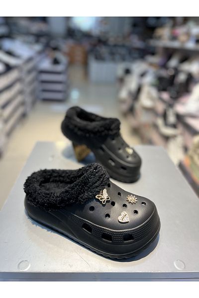 Akınal Bella Papuci de damă cu talpă înaltă din lână cu pietre
