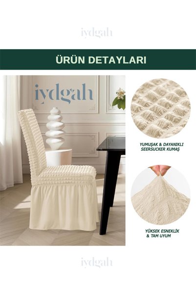 IYDGAH Chair Cover with Wrapped Skirt (6Pcs) Lycra Elastic Washable Chair Cover Cream Color
