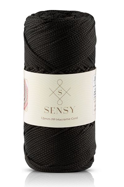SENSY 1,5 mm - 100 gr frânghie din poliester macrame neagră 150 m frânghie din poliester macrame frânghie de încărcare și ață pentru sac