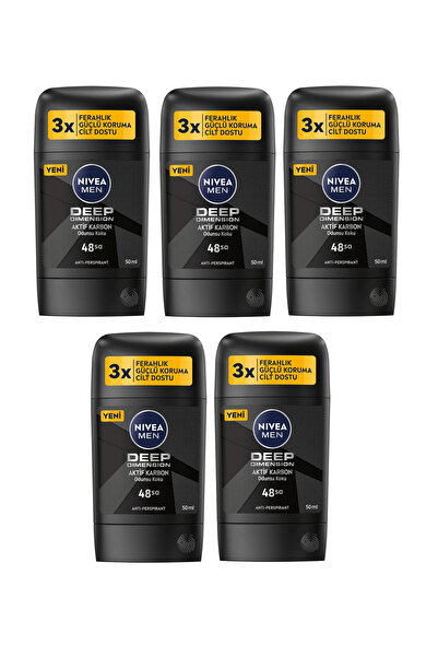 NIVEA Stick Nivea Men Deodorant Deep Dımensıon Aktif Karbon (Odunsu Koku) 50 Ml X 5 Adet