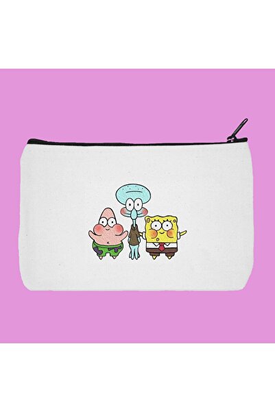 designedfy حقيبة مكياج من القماش المطبوع من سبونج بوب تيم، وحامل أقلام، وحقيبة يد