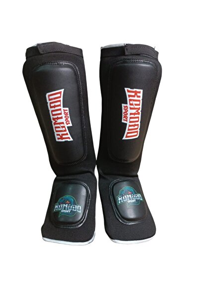KOMODO SPORT Mma، Muay Thai، Kick Boxing، واقي ساق مرن مع تقوية جلدية على القدم - أسود
