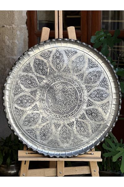 ANTEPSEPETİ Antique Embroidered Copper Tray 78'cm