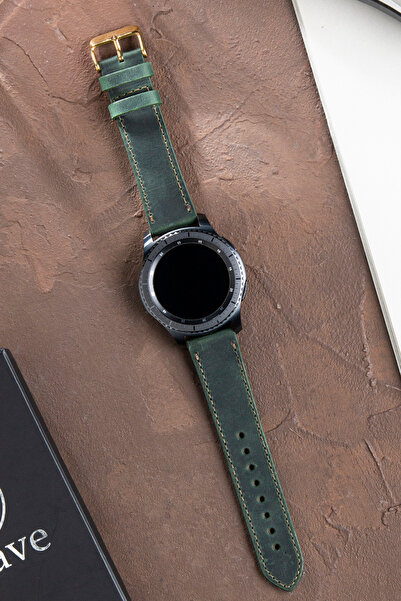 vagave Samsung Watch Deri Kordon Watch 3 Gear S3 Classic Frontier 45 Mm 46mm - 22mm Yeşil