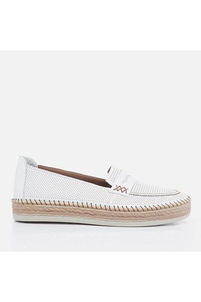 Hotiç White Genuine Leather Women's Loafer