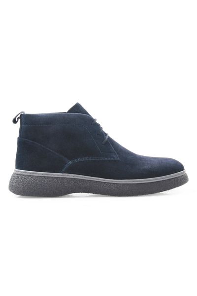 Tripy Navy Blue Suede Men's Boots - Genuine Leather and Lace-up