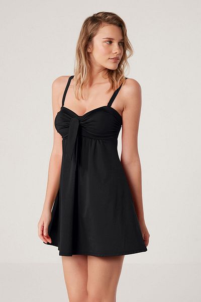 Kom Fracias Shiny Fabric Solid Color Solid Covered Dress Swimsuit