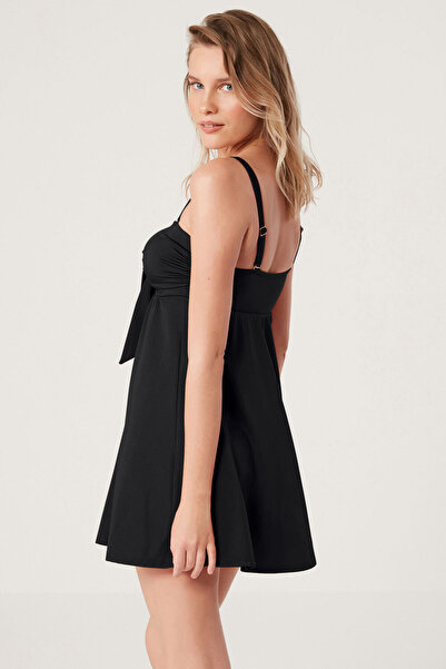 Kom Fracias Shiny Fabric Solid Color Solid Covered Dress Swimsuit