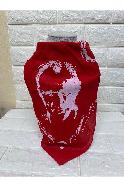 sema aksesuar Crescent and Star Ataturk Portrait Silhouette Signed Cotton Scarf Bandana - 23 April, 10 November, 19 May