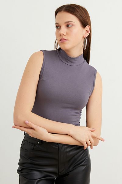 Yefrastore Γυναικεία αμάνικη μπλούζα σε γκρι χρώμα