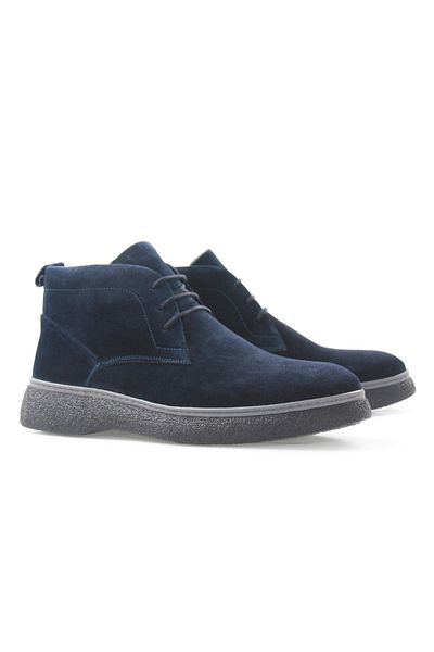 Tripy Navy Blue Suede Men's Boots - Genuine Leather and Lace-up