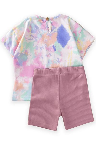 Cigit Oversize Tie Dye T-Shirt Suit with Short Tights 1-8 Years Multi Color