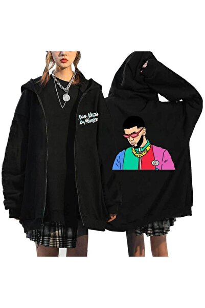 GALASHOP سويت شيرت بغطاء للرأس بسحاب Real Hasta La Muertee