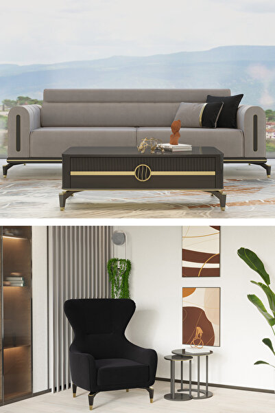 SANDALİE Bella 3+1 Salon&oturma Odası Koltuk Takımı - Antrasit&Siyah