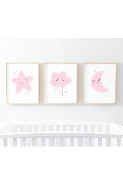 primero 3'lü set Kız bebek Çocuk odası 20 x 30 cm ÇERÇEVE GÖRÜNÜMLÜ MDF Tablo