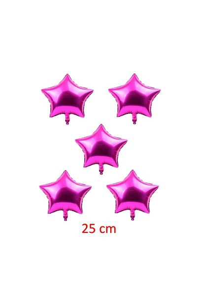 BEST PARTİ DOĞUM GÜNÜ PARTİ SÜSLERİ Fuchsia Pink Color 10 Inch 25 cm Star Foil Balloon 5 Pieces