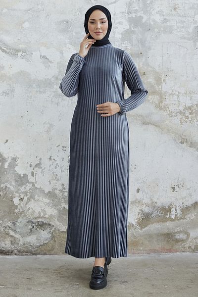 InStyle Elza Tie Back Velvet Φόρεμα - Γκρι