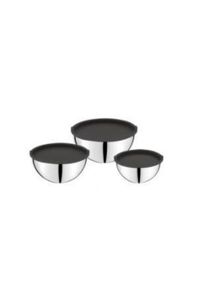 Evimsaray Storage and Mixing Bowl Stainless Steel 3-Piece Naz Black