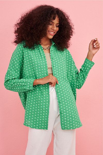 FEMELLE Grünes Damen-Shirt in Übergröße, Standardgröße, Blumenmuster, 100 % Baumwolle