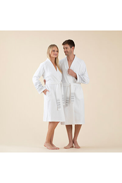 Chakra Derin Unisex Bornoz Beyaz/Açık Gri/Koyu Gri