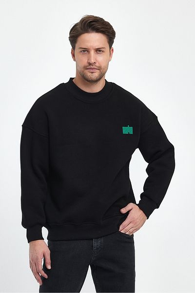 MAXIMILLIAN Men's Black Oversize Loose-Fit Cotton Sweatshirt with Embroidery Detail