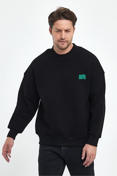 MAXIMILLIAN Men's Black Oversize Loose-Fit Cotton Sweatshirt with Embroidery Detail