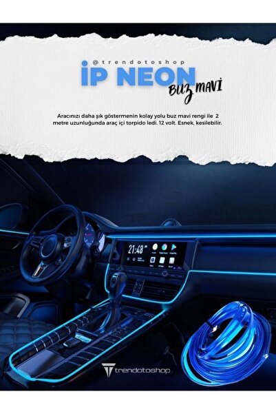 C9 Araç Içi Buz Mavisi Torpido Ledi - Ip Neon Led - 2 Metre BUZ MAVİ