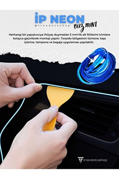 C9 Araç Içi Buz Mavisi Torpido Ledi - Ip Neon Led - 2 Metre BUZ MAVİ