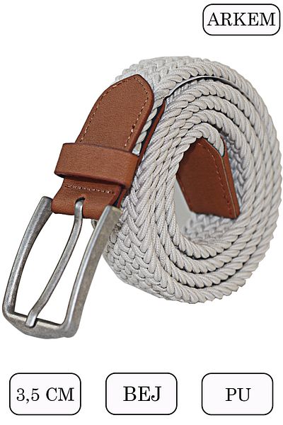 Arkem Curea sport pentru bărbați împletită de culoare bej elastic 3,5 cm.
