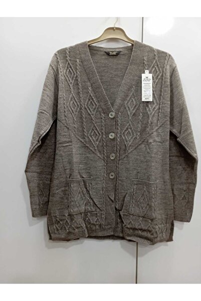 NUR TEKSTİL kadın anne bej yün karışımı triko önden düğmeli cepli kaliteli bü...