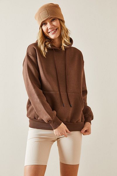 XHAN Brown Kangaroo Pocket & Hooded Sweatshirt 4KXK8-47607-18
