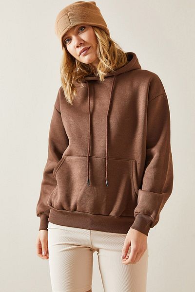 XHAN Brown Kangaroo Pocket & Hooded Sweatshirt 4KXK8-47607-18