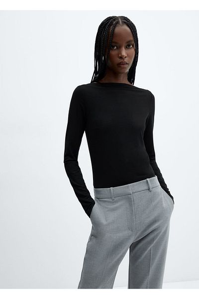 MANGO Woman Μπλουζάκι Lyocell με γιακά σκάφους