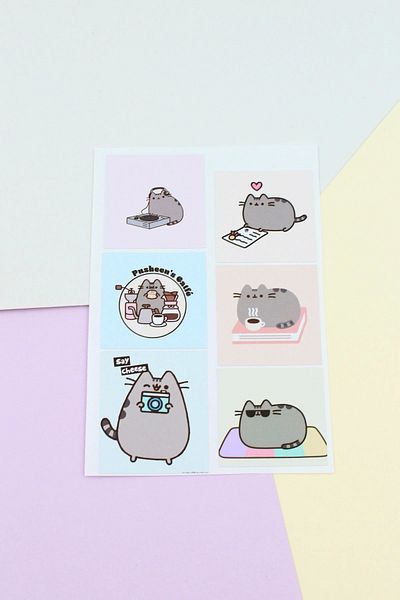 Mona Craftist 24 buc. Autocolant Pusheen The Cat Autocolant drăguț Autocolant pătrat Autocolant pentru laptop Autocolant pentru pisici Sanrio Stic