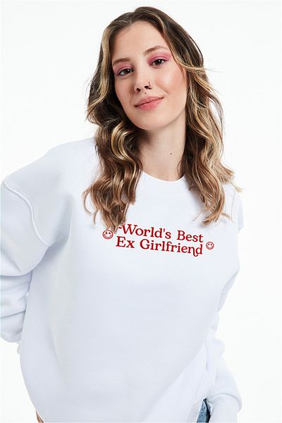 Eazy Co Hanorac gros unisex alb cu decolteu rotund Eazy Ex Girlfriend