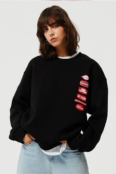 Eazy Co Hanorac gros unisex negru cu decolteu rotund cu logo Eazy