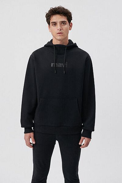 Mavi M 0610960 -900-Fw Blue Printed Hooded Sweatshirt Black Men's Sweatshirt