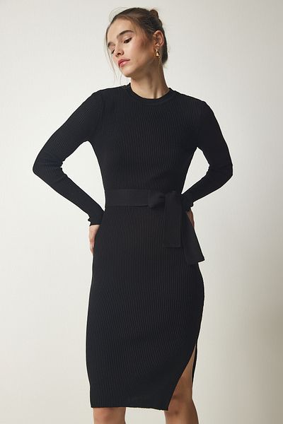 Happiness İstanbul Rochie de tricotaje Saran cu curea neagră pentru femei BV00114