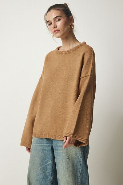 Happiness İstanbul Damen-Strickpullover „Biscuit“ in Übergröße, Basic KB00034