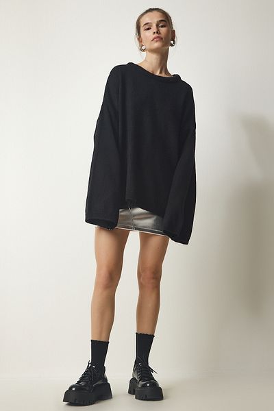 Happiness İstanbul Women's Black Oversize Basic Knitwear Sweater KB00034