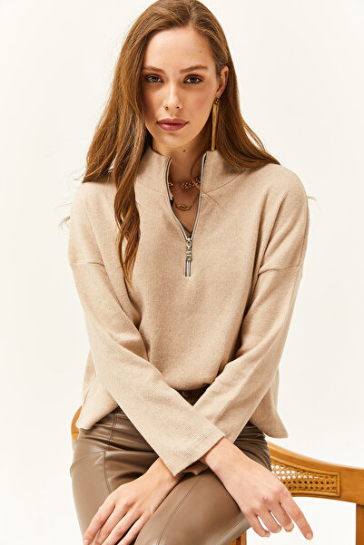 Olalook Pulover cu glugă pentru femei, cu fermoar, cu guler de piatră