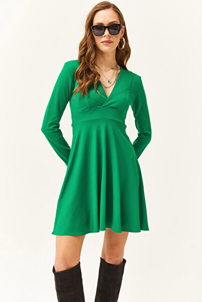 Olalook Γυναικείο Πράσινο Μίνι Φόρεμα με Διπλό Γιακά