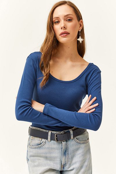 Olalook Γυναικεία μπλούζα καμιζόλ με γιακά Indigo