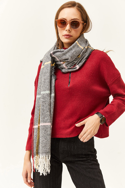 Olalook Women's Black Colored Striped Tasseled Thick Shoulder Shawl