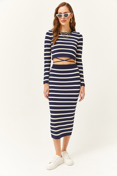 Olalook Жіночий темно-синій Усть мішкуватий блузка внизу спідниця олівець трикотажний костюм