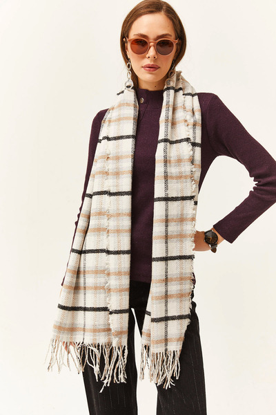 Olalook Women's Plaid Black and White Tasseled Thick Shoulder Shawl